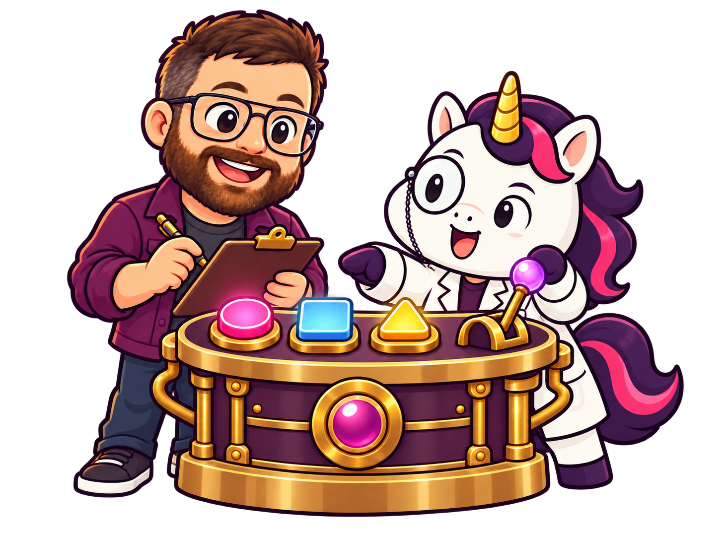 Chibi Bradley and Professor Unicorn waiting at the service switchboard