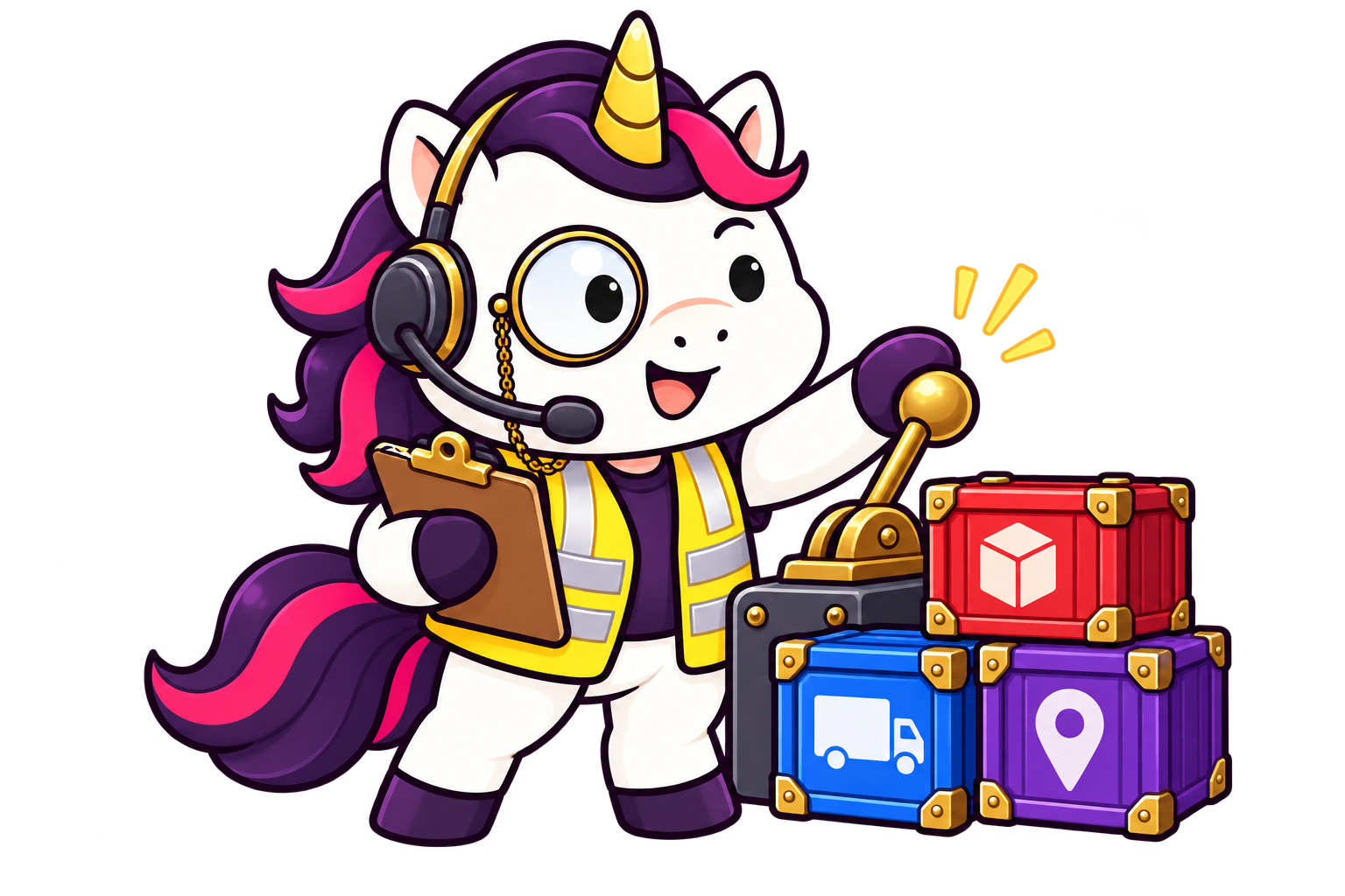 Professor Unicorn waiting at the organizational routing console
