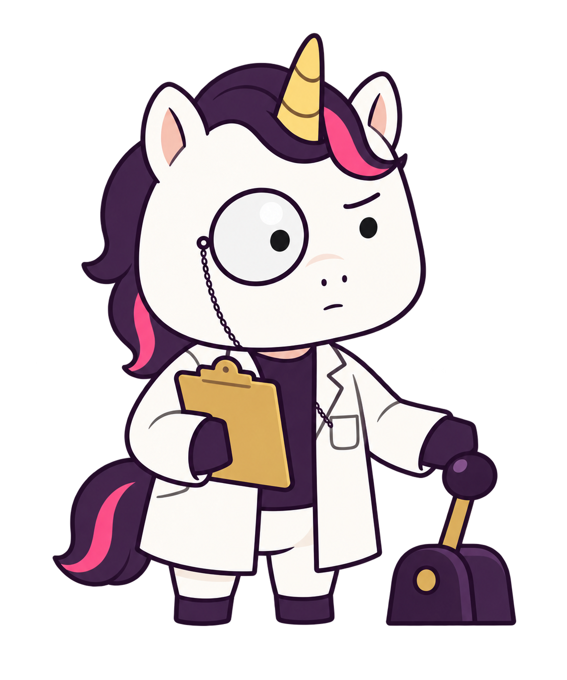Professor Unicorn inspects the Grand Receiving Hall with a clipboard and machine lever.