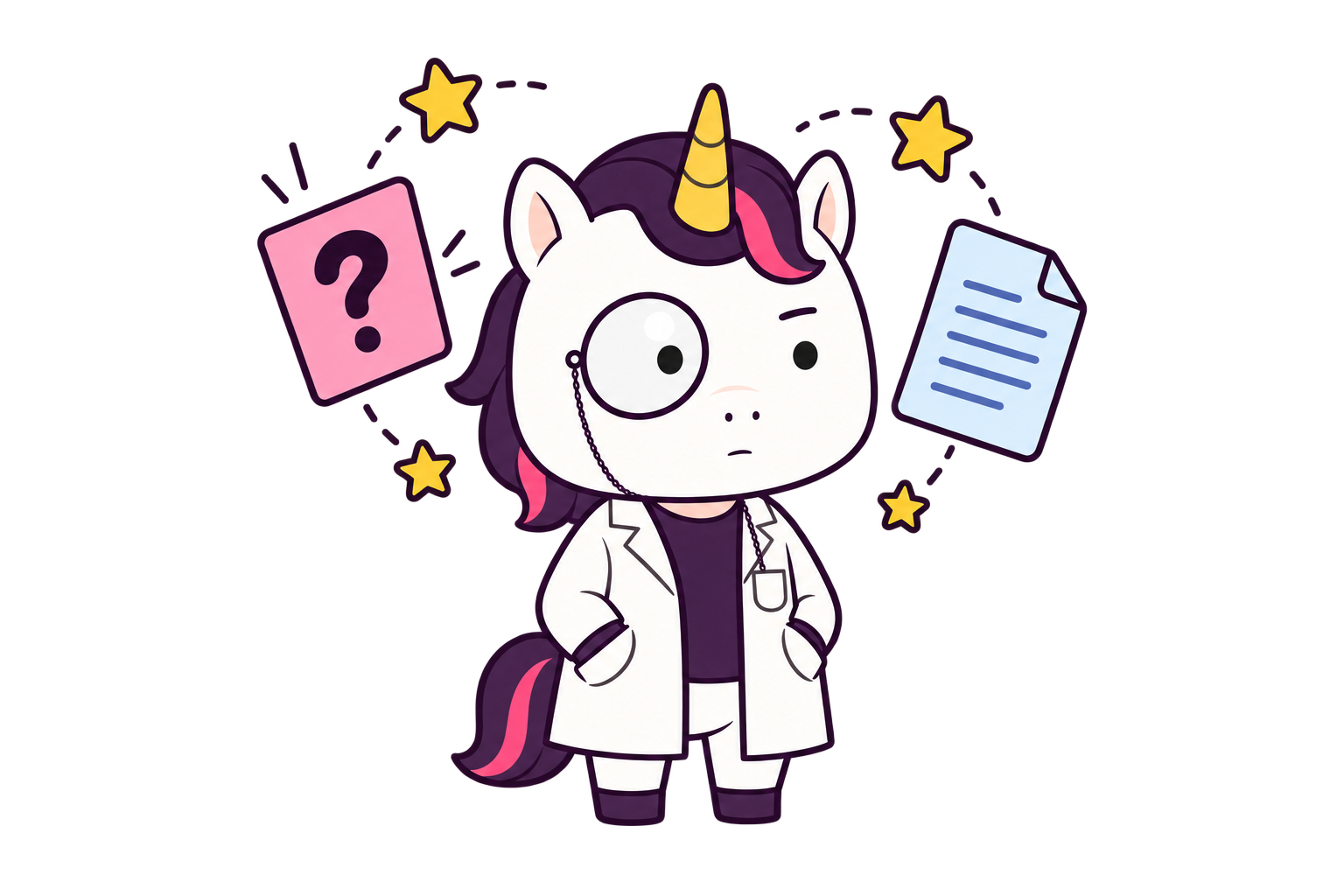 Professor Unicorn launching a bright rainbow play signal